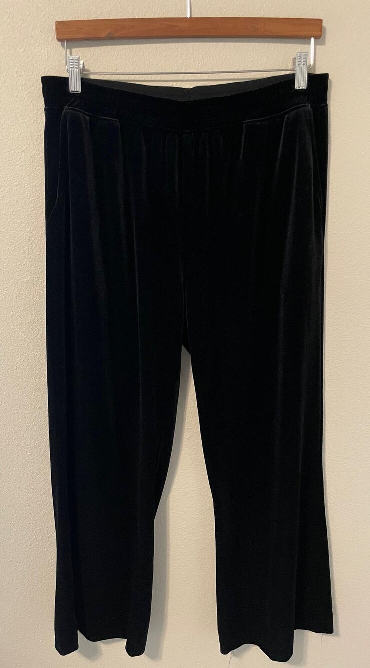 Calessa Pants Womens 1X Black Velvet Pull On Pockets Lounge Sweatpants Stretch